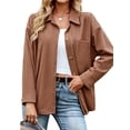 thumbnail image 3 of HUBERY Women Lapel Collar Single Breasted Long Sleeve Corduroy Coat, 3 of 7