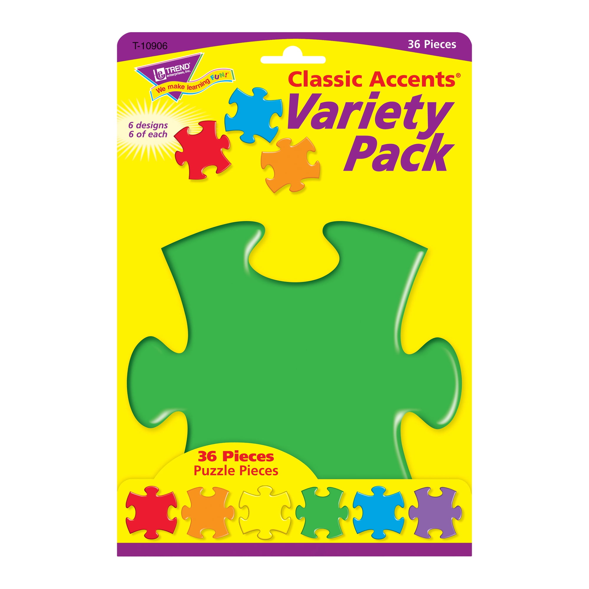 TREND Puzzle Pieces Classic Accents Variety Pack, 36 Per Pack, 6 Packs