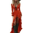 thumbnail image 3 of THDHVS Plus Size Dress,Dresses for Women,Deep V Neck Ruffle Hem Asymmetric Long Sleeve Dress Western Style Orange, 3 of 10
