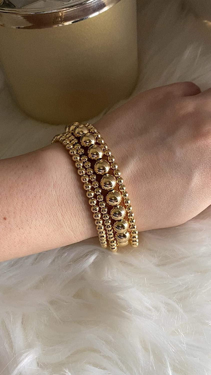 14 Karat Gold Bead Bracelet Stack at 1stDibs | 14k gold bead bracelet stack,  gold beaded bracelet stack, gold ball bracelets stack
