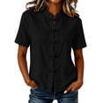 thumbnail image 2 of ClodeEU Women's Chinese Frog Button Stand Collar Short Sleeve Blouse,Solid Casual Summer Shirt Top Black,Women's Plus XL, 2 of 8