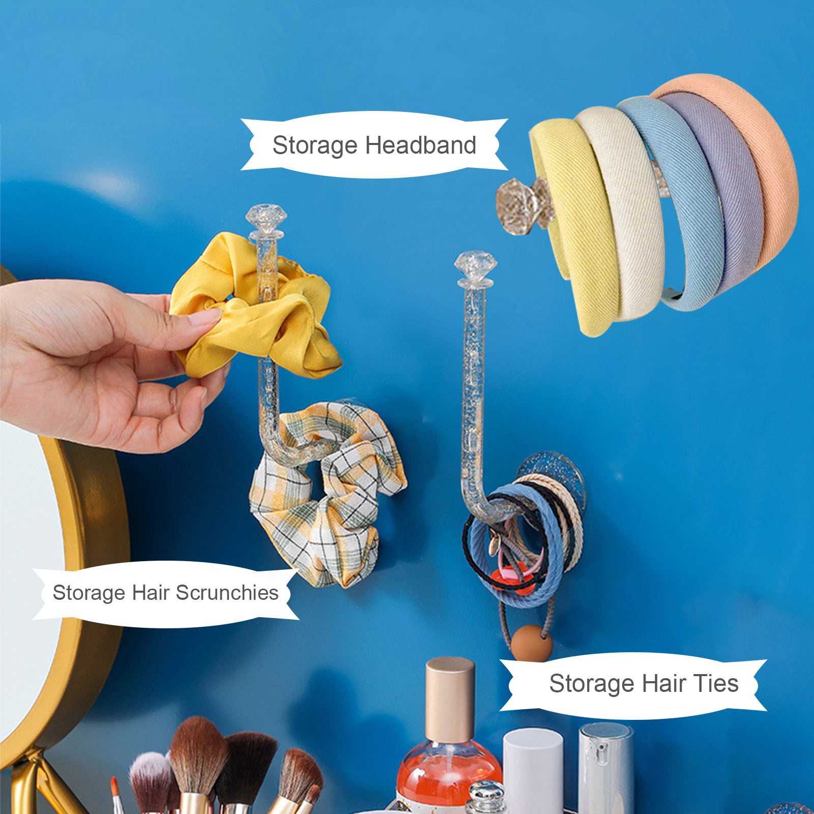 3 Pack Scrunchie Holder - Hair Tie Storage Organizer, Adjustable Length  Adhesive Scrunchie Hair Hairband Tie Holder, Hair Accessories Wall Hooks  Stand