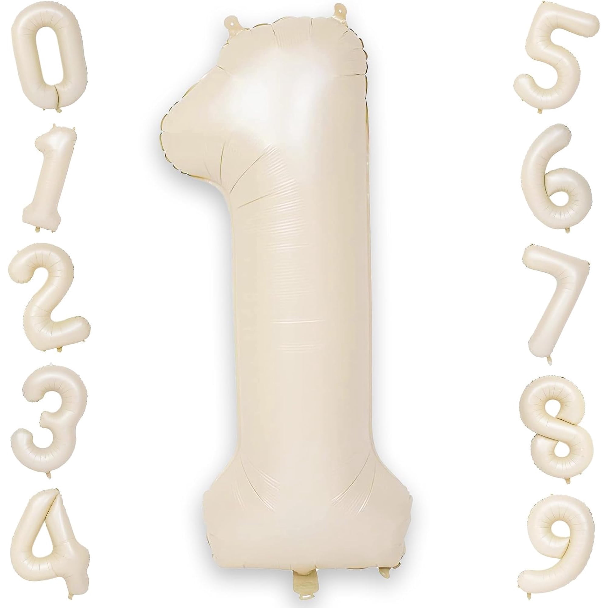 NestE - Beige Number 1 Balloon 40 Inch Giant Foil Digit Balloon Self Inflating Helium for 3rd Birthday Anniversary Party Decorations Cream White Foil