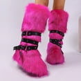 thumbnail image 3 of Women's Winter Warm Fluffy Faux Fur Knee High Snow Boots - Fashionable Cross Buckle Non Slip Cotton Boots, 3 of 4