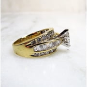 Diastar 14K Yellow Gold Finish Silver Womens Cubic Zirconia Wedding Engagement Ring