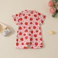 thumbnail image 4 of Toddler Girl Pajamas Baby Girls Summer Strawberry Print Short Sleeve Romper One Piece Soft Satin Pajama Kids Pajamas Pink 3 Months-6 Months, 4 of 6