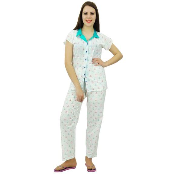 Phagun Women Short Sleeve Printed Shirt Cotton Pyjama Set Sleepwear - Choose Size