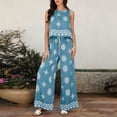 thumbnail image 2 of Enjoytime Vacation Outfits for Women Printed Travel Casual 2 Piece Sets Crew Neck Sleeveless Tops Wide Leg Pants Matching Set, 2 of 6
