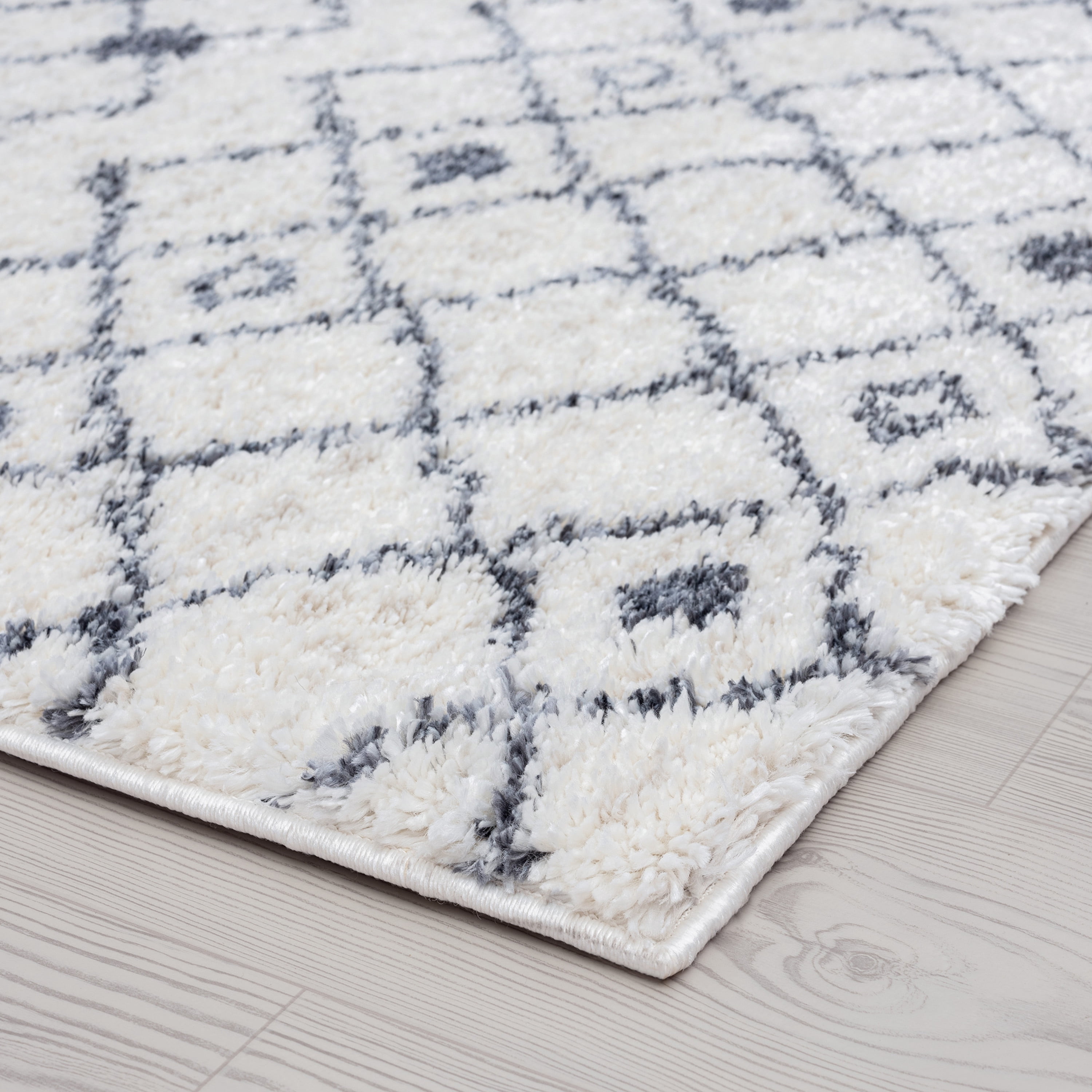 Shag 5x8 Area Rug Thick (5'3'' x 7'3'') Geometric Cream, Dark Gray Living Room Easy to Clean