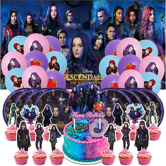 Descendants Birthday Party Supplies Balloons Paper Plates Decoration Cake Topper Decor Tableware Banner Backdrop