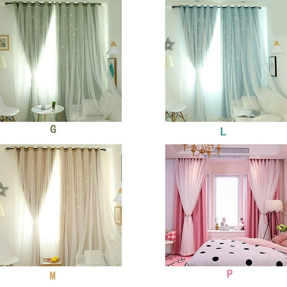 Forzero Romance Double-Deck Cloth & Blackout Floor-standing Curtain Star Hollow Curtain Drape, High Shading