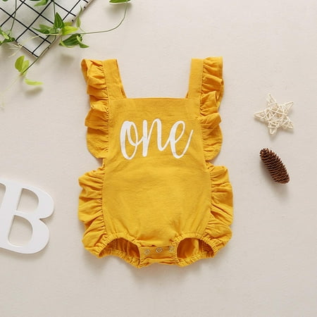 

BLTIBY Girls Infant Rompers Newborn Baby Girl Summer Clothes Ruffled Children s Clothing Newborn Floral Romper Strap Sleeveless Jumpsuits Playsuit Outfitsuit One Piece Jumpsuit Yellow 70