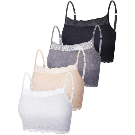 4 Pieces Women's Lace Cami Stretch Lace Half Cami Breathable Lace Bralette Top for Women Girls