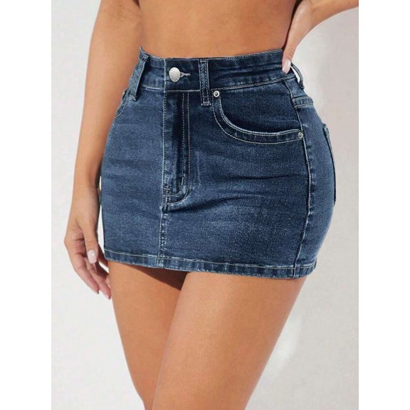 High Waist Bodycon Denim Mini Skirt Blue