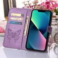 thumbnail image 5 of SaniMore Case for iPhone 15 Plus (6.7" 2023), PU Leather Skin with Luxury Embossed Butterfly [Wrist Strap & Card Slots & Flip Kickstand] Full-body Shockproof Business Wallet Cover, Lightpurple, 5 of 7