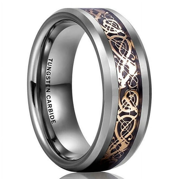 Wedding Ring For Men & Women 8mm Silver Tungsten Band Rose Gold Celtic Knot