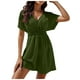 thumbnail image 1 of Falda con pliegues y protección solar para mujer - Cuello en V, manga corta, poliéster estampado, vestido informal de verano S-XXL, 1 of 4