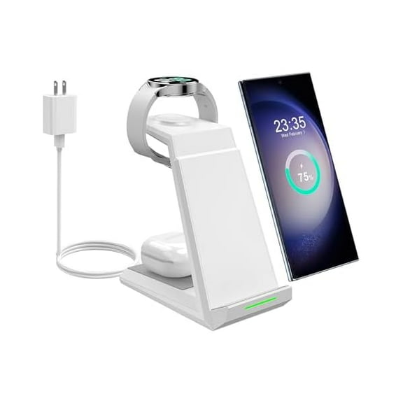 FU2032Wireless Charging Station for Samsung - 3 in 1 Wireless Charger for Multiple Devices, Fast Charger Stand for Galaxy S25 S24 S23 Ultra S22 S21 Z Flip Fold 4,Watch 6/5/5 Pro/4/3,Galaxy Buds 2 Pro