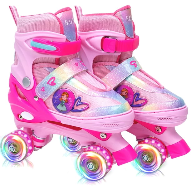 Patines en Línea HAPHOM Ajustables para Niñas, Rosas con Ruedas Luminosas