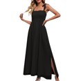 thumbnail image 1 of B91xZ Robe d'Invité de Mariage Décontractée Col en V Sans Manches Maxi Robe Ceinturée Longue Fluide Robes d'Invité de Mariage, Noir m, 1 of 5