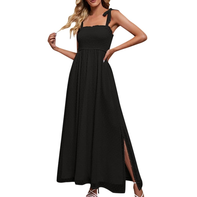 B91xZ Robe d'Invité de Mariage Décontractée Col en V Sans Manches Maxi Robe Ceinturée Longue Fluide Robes d'Invité de Mariage, Noir m