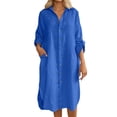 thumbnail image 2 of BUWTTER Womens Dresses Casual Summer Linen Shirt Long Sleeve Open Front Tunic Cover Up Loose Fit Maxi with Pockets Blue Dress S, 2 of 5