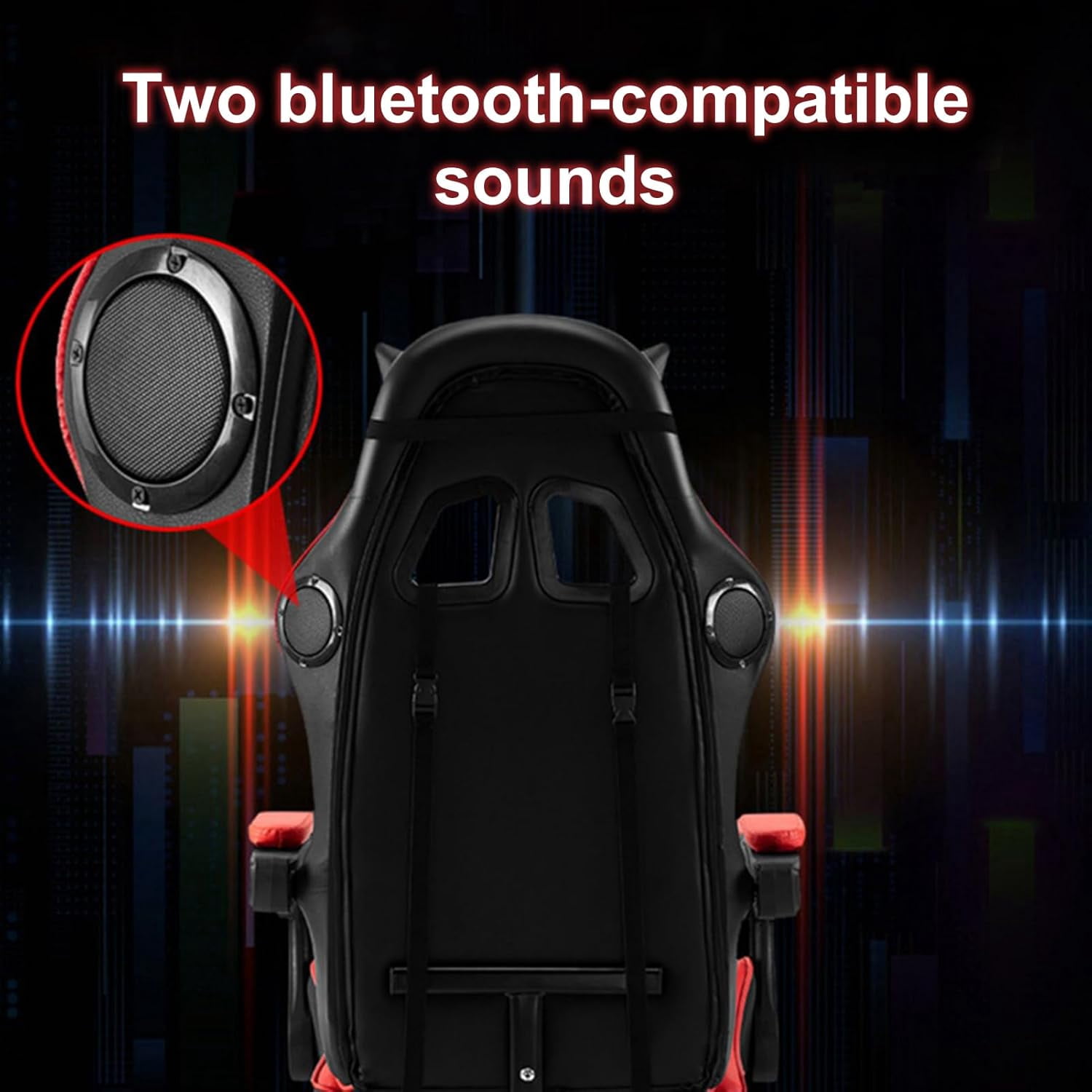 Gaming Chair with Bluetooth Speakers and Led Lights, Massage Gamer Chair with Footrest High Back and Lumbar Support, Ergonomic Height Adjustable Video Game Chairs Recliner for Adults (Black Red)