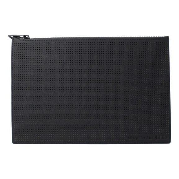New Alexander McQueen Black Leather Perforated Flat Pouch 560472