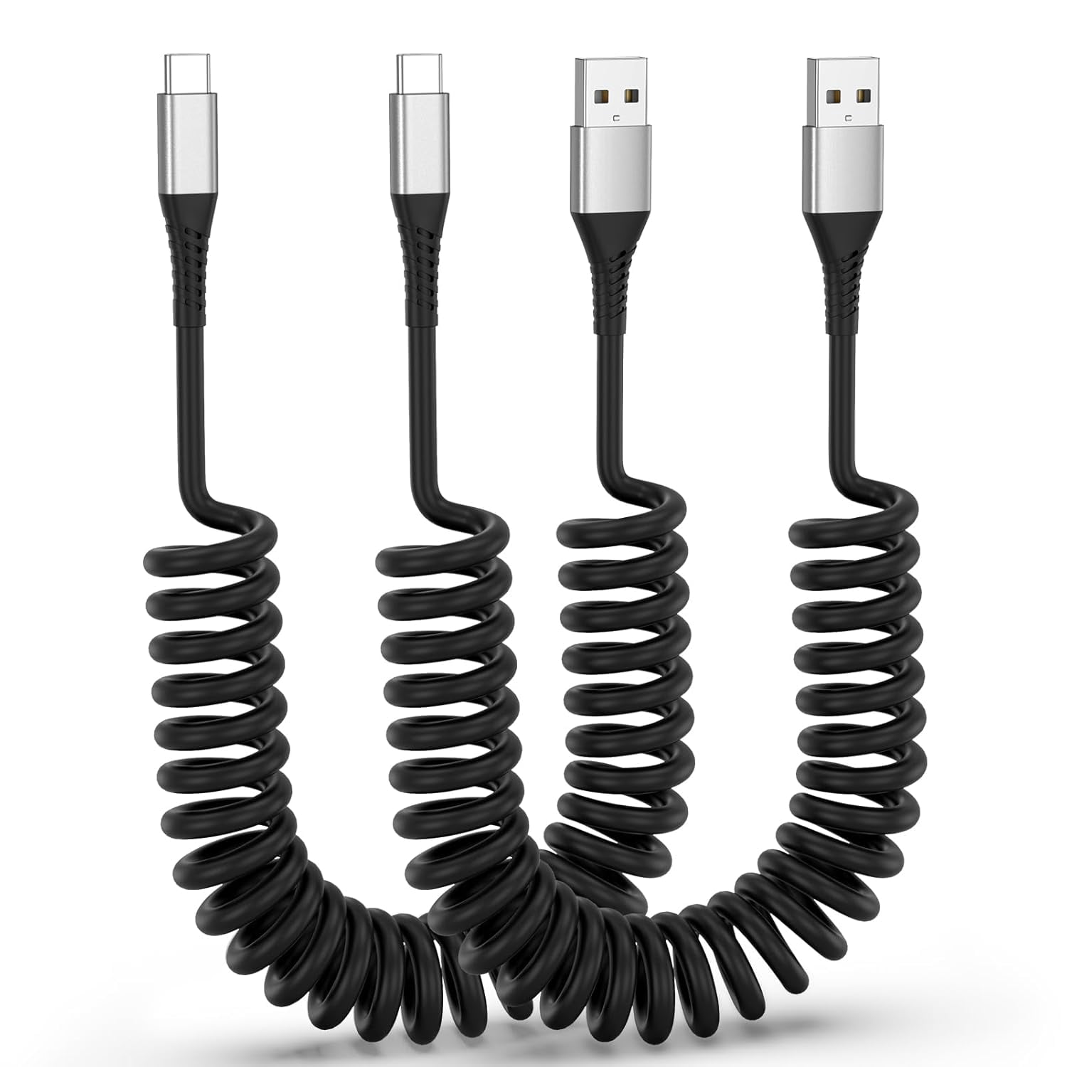 MHAWBL-Coiled Carplay Car Charger, 2Pack 3ft USB A to USB C Car Cable for Android Auto CarPlay, Fast Charging Coiled USB C Cable for iPhone 17 16 15 Samsung Galaxy S25 S24 S23