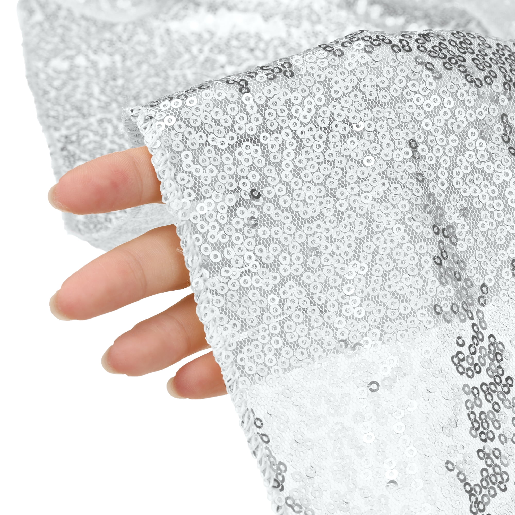 Unique Bargains Sequin Table Runner, Silver, 12" W x 108" L