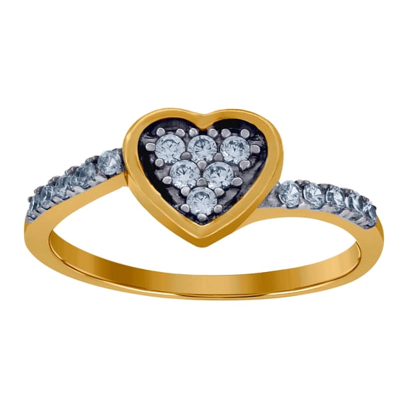 10k Gold Womens Two-tone Cubic Zirconia Love Heart Band Ring 7.3x1.4mm Wide Statement Ring for Women and Men
