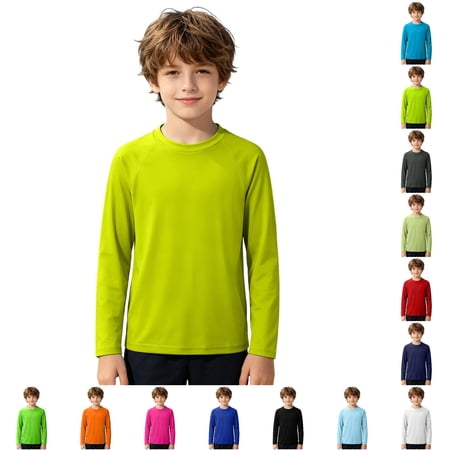 FYDUU Boys Long Sleeve Swim Shirt Summer Beach Rash Guard T-Shirts For Kids Solid Color Sun Protection Shirts Athletic Swimwear Tees For Kids 7-8 Years