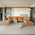thumbnail image 3 of Magic Home Sectional Sofa with High Sofa Legs L-Shaped Couch Sofa Velvet Orange Couches 6 Seat Sofa U-shaped Sectional Couch, Living Room Furniture Set for Home Apartment Office Studio, 3 of 12