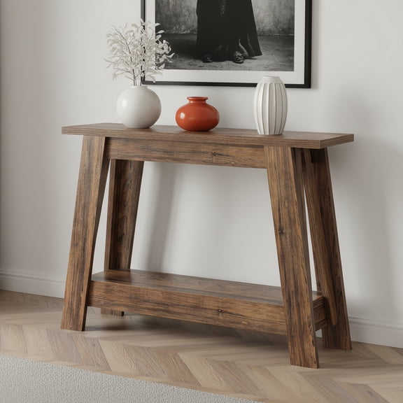 41.3-Inch 2-Tier Farmhouse Console Table, Narrow Storage Sofa Entryway Table For Hallway, Living Room & Behind Couch (Rustic Brown)