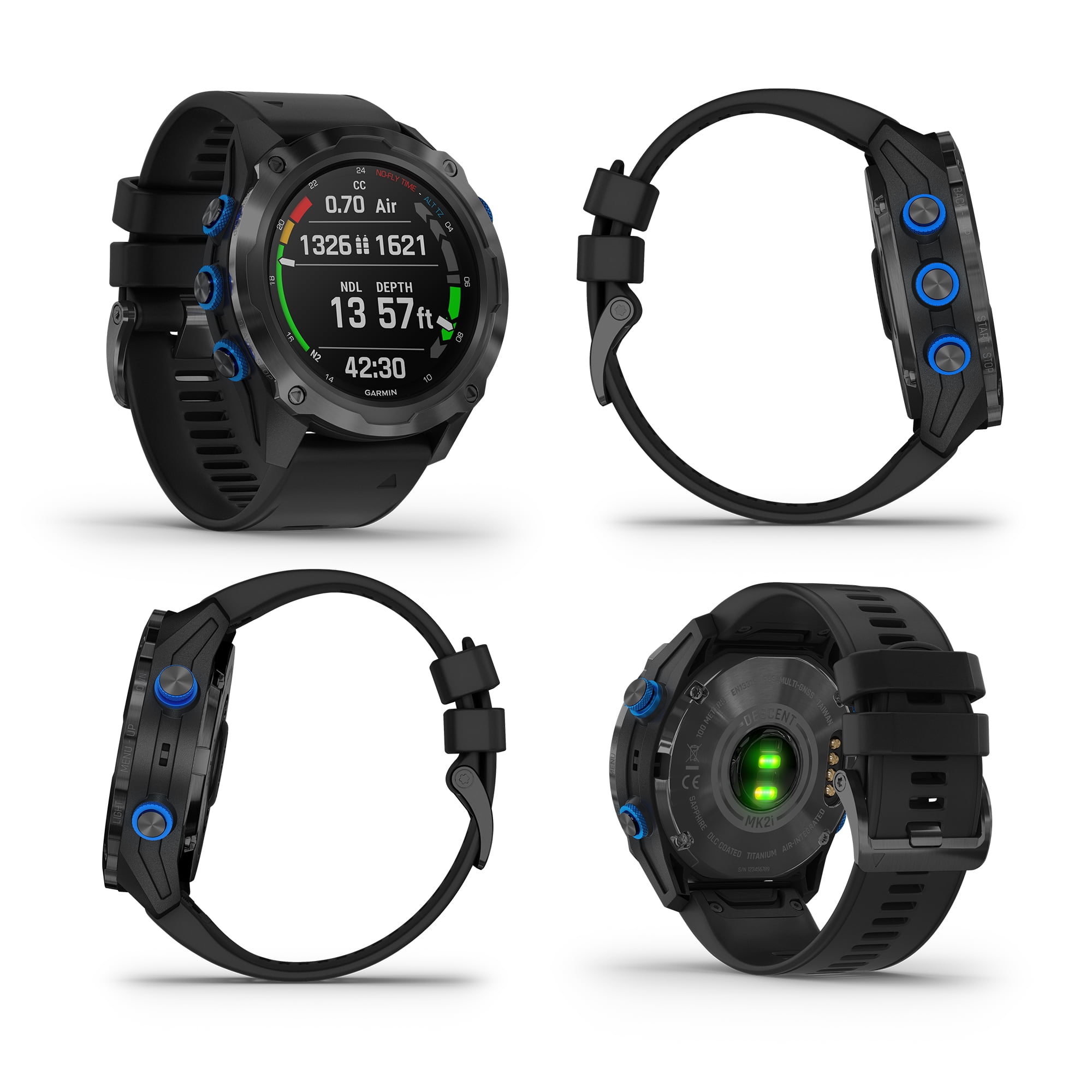 Garmin Descent Mk2i, Watch-Style Dive Computer with Air Integration, Multisport Smartwatch, Titanium Carbon Gray DLC with Black Band Bundle With Microfiber Cleaning Cloth + Wireless EarBuds