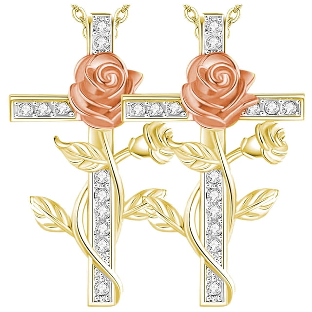 Collar de Cruz High Monaco RoseGrace01 2Pzas Dije 2x3cm Oro con circón