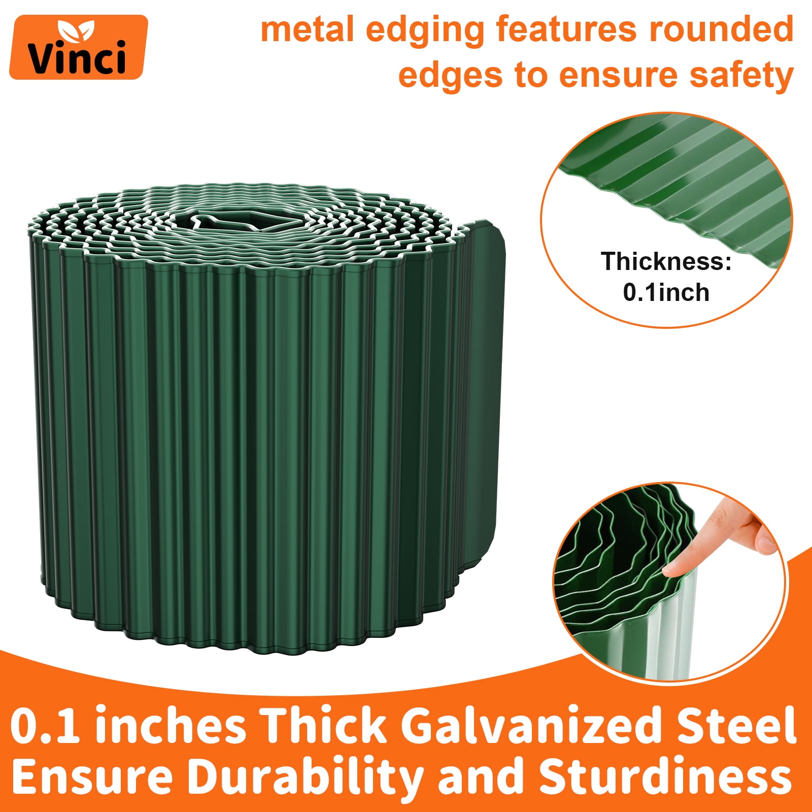 Vinci Garden Landscape Edging Border, 6 Inch x 20 FT Corrugated Sturdy Metal Easy Installation Safe Hemmed Lawn Garden Border Edges for DIY Flower Beds,Pathways and Patio Design (Green)