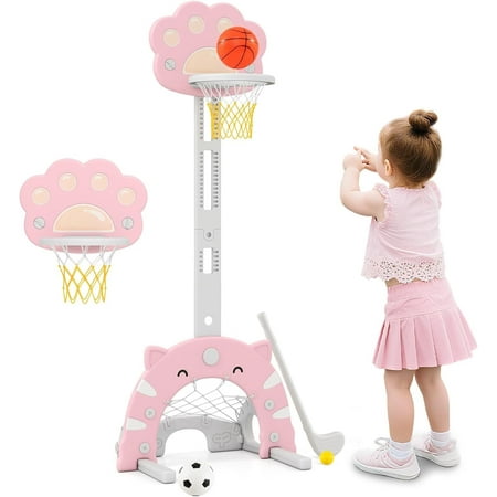 OLAKIDS Toddler Basketball Hoop 3 in 1 Height Adjustable Kids Sports Activity Center Indoor Outdoor with Soccer Goal Golf Ball and Club Baby Toy Game Play Set Gifts for Boys Girls
