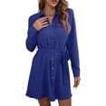 thumbnail image 2 of Fangasis Women Shirt Dress Long Sleeve T-shirt With Belt Mini Dresses Ladies Casual Tunic Blouse Loose Work Tops Haze Blue XL, 2 of 4