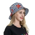 thumbnail image 4 of Yiaed Starfish Navy Blue Stripe Print Reflective Stripe Bucket Hat Unisex Funny Outdoor Fisherman Cap Beach Sun Hat, 4 of 5