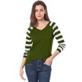 thumbnail image 3 of Unique Bargains Women's Striped Raglan Long Sleeve V Neck T-shirt, 3 of 4