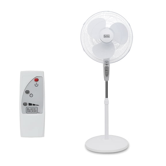 BLACK DECKER 18-In. 3-Speed Oscillating Stand Fan with Remote, BFSR18 (White)