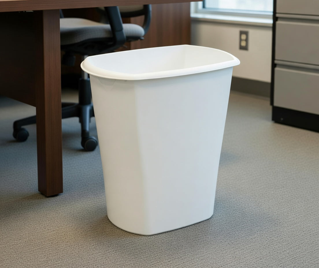 10 Gallon / 40 Quart White Plastic Rectangular Trash Can, Slim Space-Saving Wastebasket for Kitchen, Bathroom, Office or Garage - No Lid