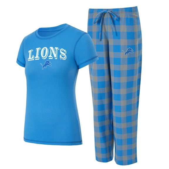 Women's Concepts Sport Blue/Gray Detroit Lions Plus Avondale T-Shirt & Pants Flannel PJ Set