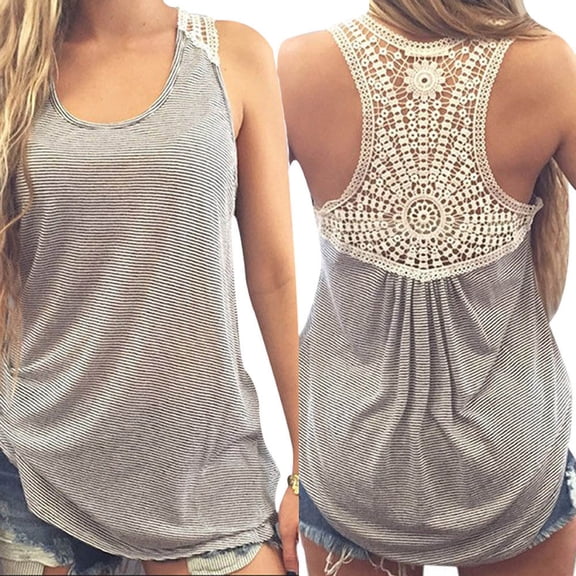 WAYUTE Womens Tank Tops Summer Lace Back Hollow Design Comfortable Soft Vest Top Casual Versatile Outdoor Daily Wear