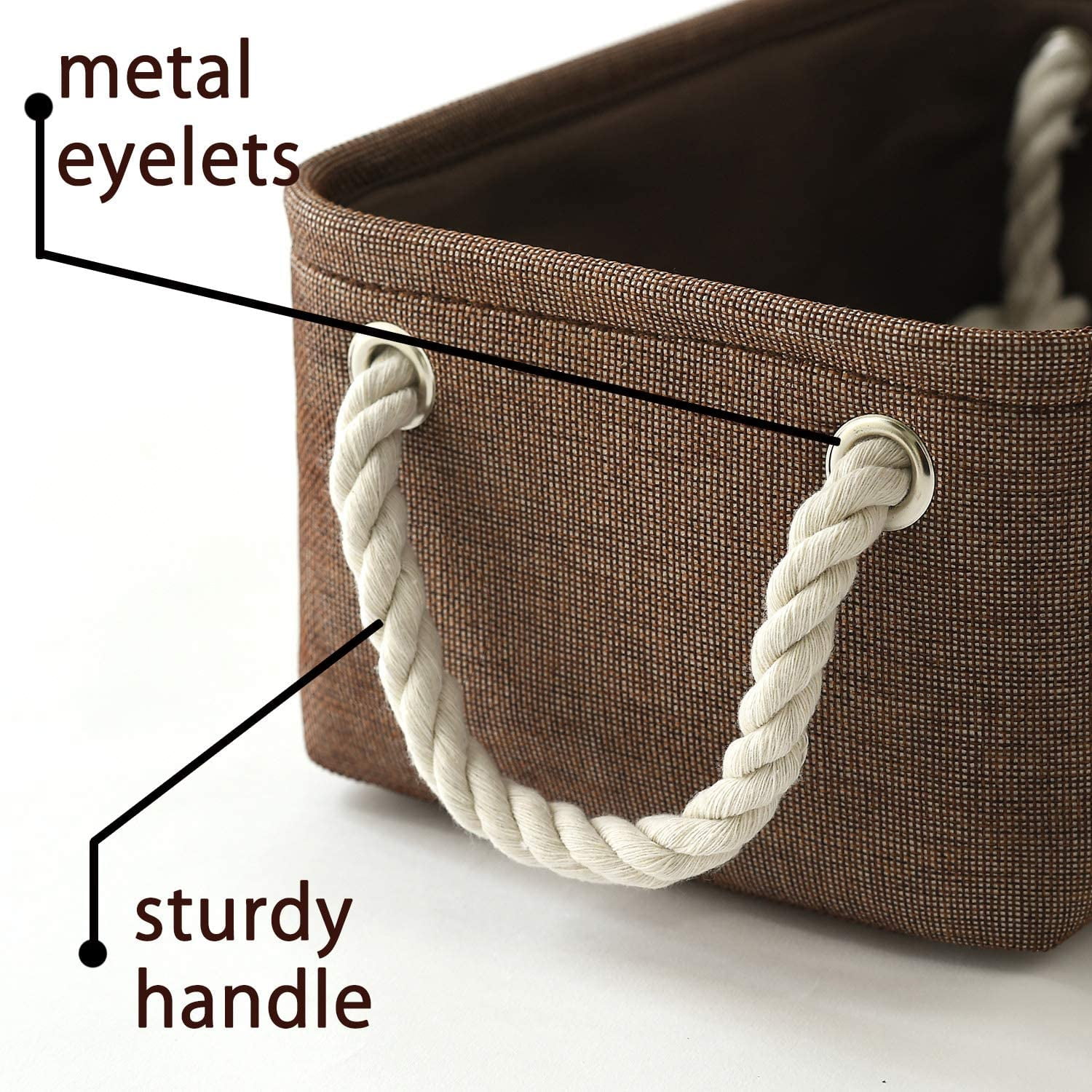 Tegance Small Storage Baskets for Shelves, Storage Cube Organizer, Storage Bins, 12 x 8 x 5 Inches, Rectangle Canvas Fabric Collapsible Shelf Box with Handles, Brown