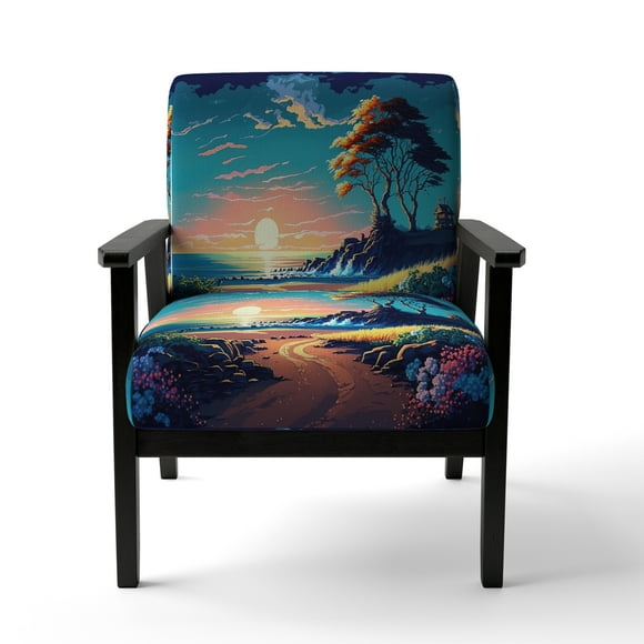 Designart « Contemporary Vector Sunset IV » Fauteuil d'Appoint Rembourré Bleu Paysage et Nature - Fauteuil Moderne pour Salon