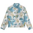 thumbnail image 4 of Jackets for Women Winter Coat Jackets Flannel Stand Collar Jacket(White Lily Floral Print,Size:S-4XL), 4 of 7