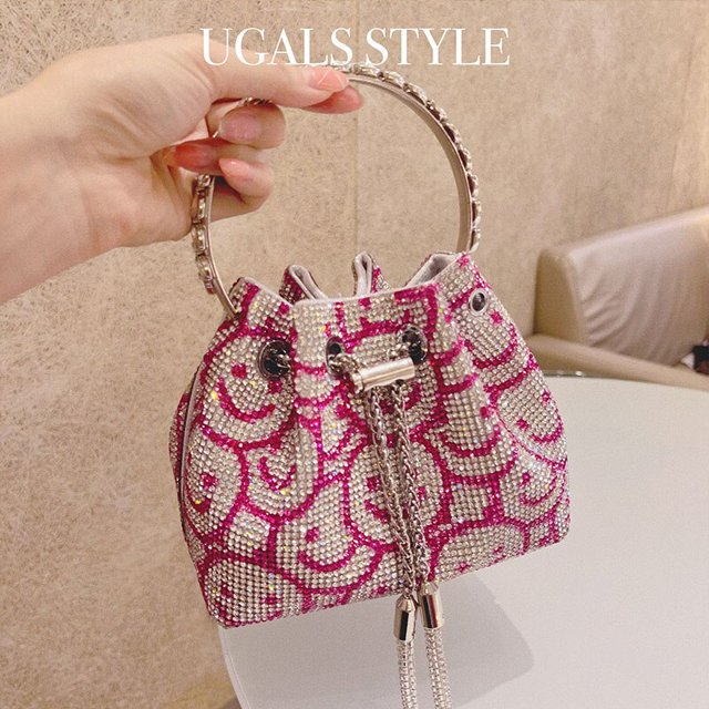 Bolso de mano de diamantes de imitación brillantes para mujer, bolso de mano de diseñador de lujo, bolso de noche, bolso de mensajero de hombro, Color rosa Fivean unisex