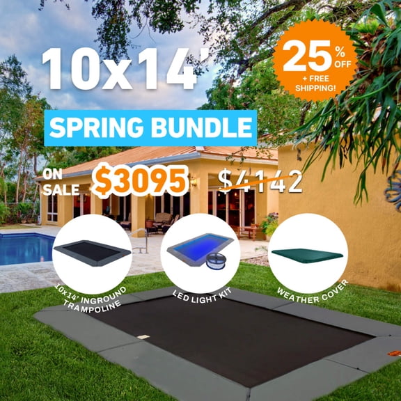 Spring Bundle! 10'x14' Rectangle Pro-Line In-ground Trampoline   LED Lights   Cover